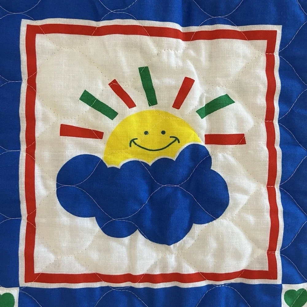 Vintage Baby Baby Blanket Quilted Animals Primary Colors